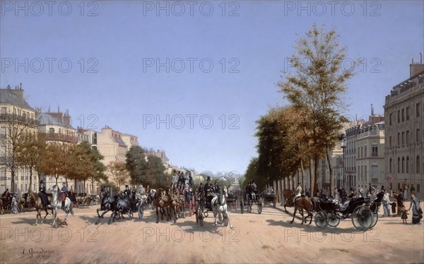 View of the Champs-Elysees from the Place de l'Etoile in Paris, 1878. Artist: Grandjean, Edmond (1844-1908)