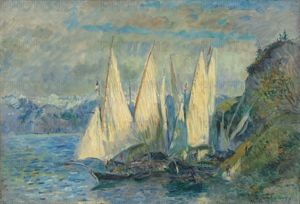 Barques aux grandes voiles sur le lac Léman à Meillerie en Haute-Savoie. Artist: Lebourg, Albert (1849-1928)