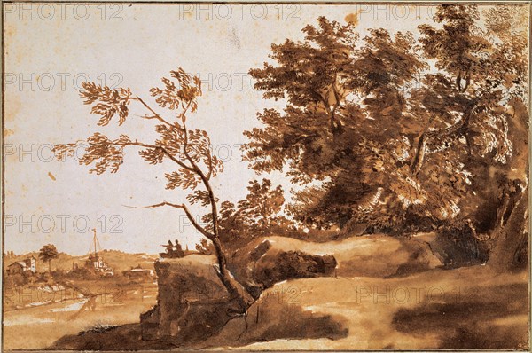 Tiber Landscape with Castel Sant'Angelo in the Background, Between 1630 and 1640. Artist: Lorrain, Claude (1600-1682)