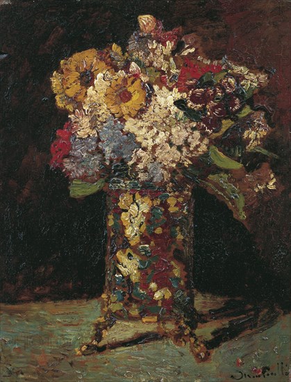 Flower still life, 1875. Artist: Monticelli, Adolphe-Thomas-Joseph (1824-1886)