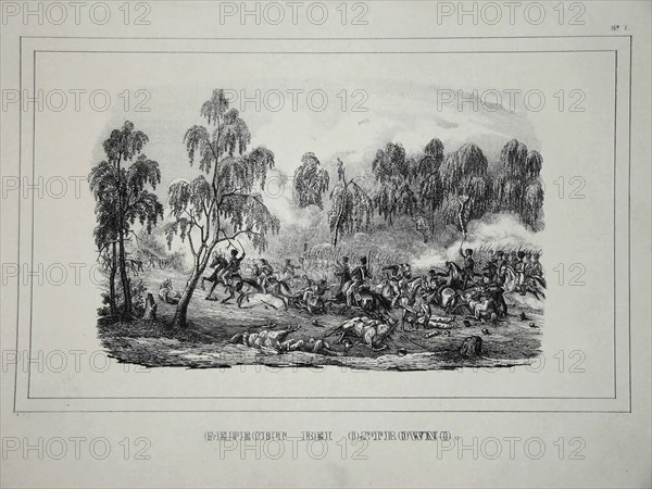 Battle between Russian troops and French cavalry near Ostrovno 25-26 July 1812. Artist: Anonymous