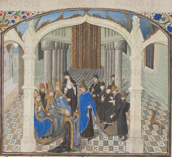 The coronation of Baldwin II on 1118. Miniature from the Historia by William of Tyre, 1460s. Artist: Anonymous