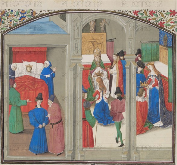 Death of Baldwin IV. Coronation of Guy of Lusignan. Miniature from the Historia by William of Tyre, 1460s. Artist: Anonymous