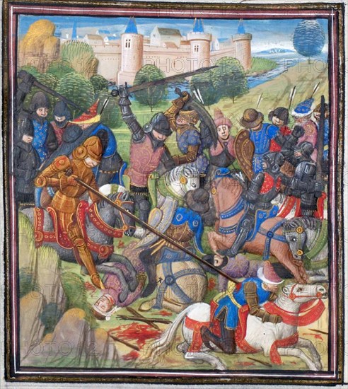 Battle between Crusaders under Baldwin II of Jerusalem and the Saracens. Miniature from the Historia by William of Tyre, 1460s. Artist: Anonymous