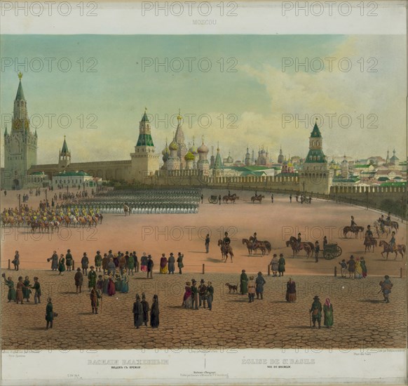 The Basil Cathedral at the Red Square in Moscow (from a panoramic view of Moscow in 10 parts), ca 1848. Artist: Benoist, Philippe (1813-after 1879)