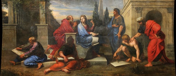 Aspasia surrounded by Greek philosophers. Artist: Corneille, Michel, the Younger (1642-1708)