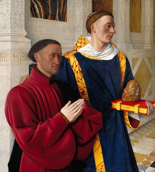 Étienne Chevalier with Saint Stephen, ca 1454. Artist: Fouquet, Jean (1420?1481)