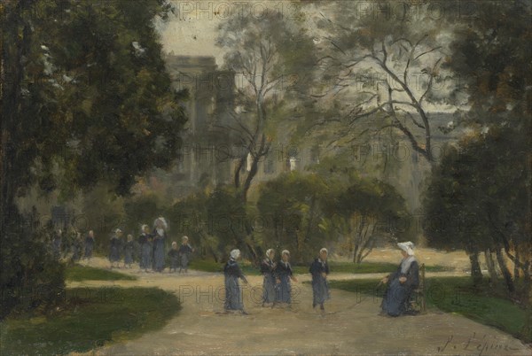 Nuns and Schoolgirls in the Tuileries Gardens, Paris, 1870s-1880s. Artist: Lepine, Stanislas (1836-1892)