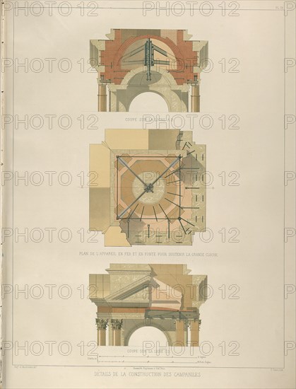 Detail of the bell tower construction (From: The Construction of the Saint Isaac's Cathedral), 1845. Artist: Montferrand, Auguste, de (1786-1858)