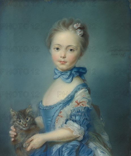 A Girl with a Kitten, 1745. Artist: Perronneau, Jean-Baptiste (1715-1783)