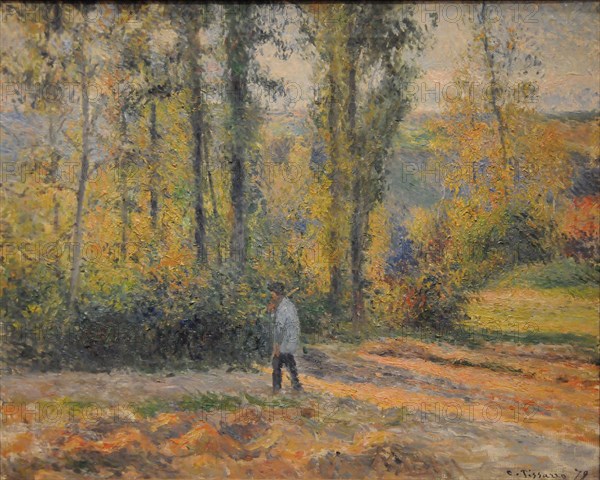 Landscape with a Hunter, Pontoise (Paysage à Pontoise avec un chasseur), 1879. Artist: Pissarro, Camille (1830-1903)