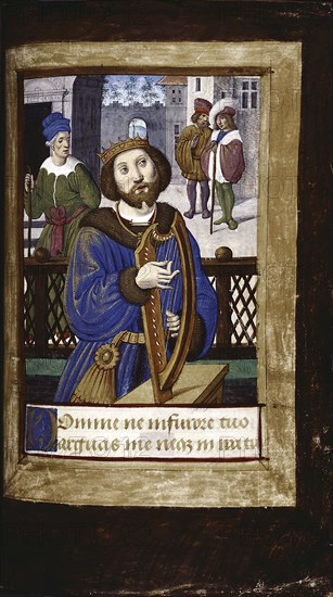 King David playing his harp (from Lettres bâtardes), ca 1490-1510. Artist: Poyet, Jean (active 1483-1497)