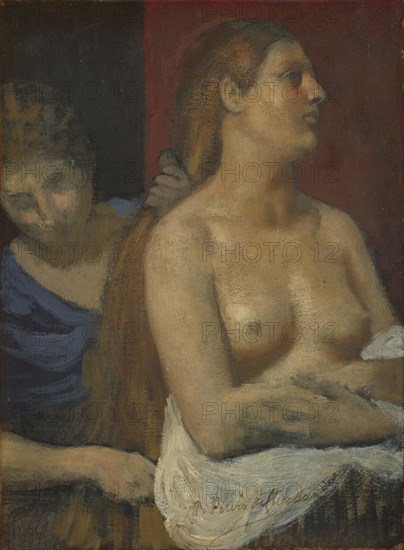 A Maid combing a Woman's Hair, ca. 1883. Artist: Puvis de Chavannes, Pierre Cécil (1824-1898)