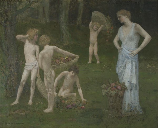 Children in an Orchard, c. 1886-1888. Artist: Puvis de Chavannes, Pierre Cécil (1824-1898)