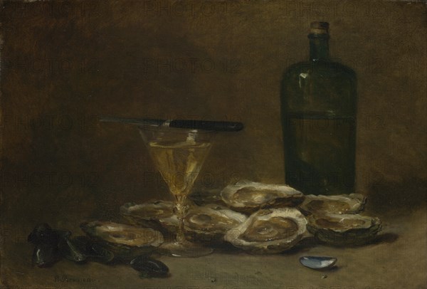 Still Life with Oysters, 1875-1877. Artist: Rousseau, Philippe (1816-1887)