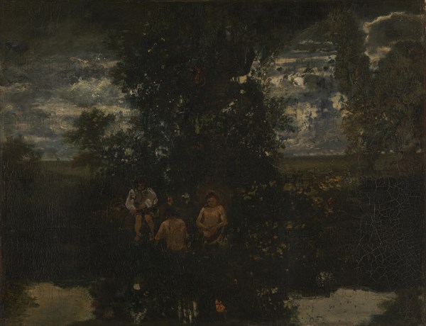 Moonlight. The Bathers, 1860s. Artist: Rousseau, Théodore (1812-1867)