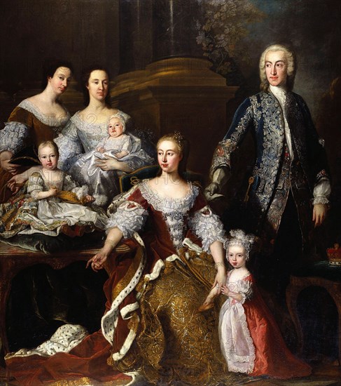 Augusta of Saxe-Gotha, Princess of Wales, with members of her family and household, 1739. Artist: Van Loo, Jean Baptiste (1684-1745)