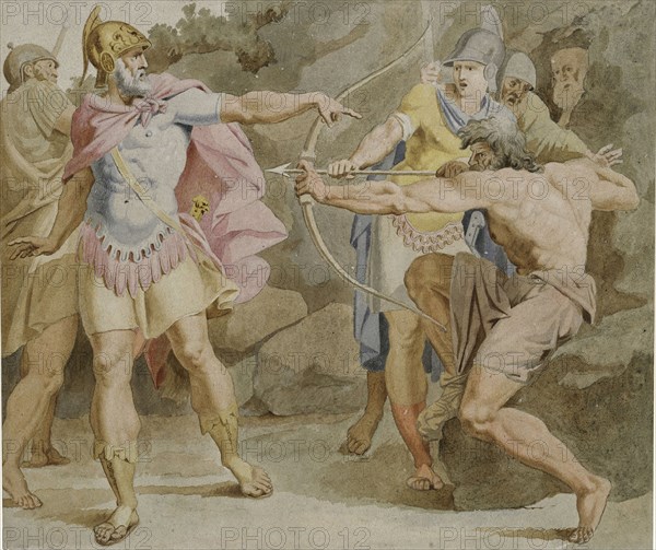 Philoctetes aiming the bow of Hercules at Odysseus, 1790. Artist: Carstens, Asmus Jacob (1754-1798)