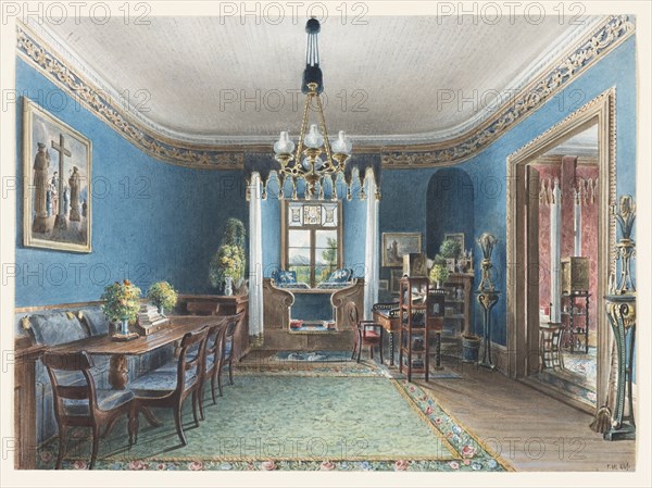 The Blue Room, Schloss Fischbach, 1846. Artist: Klose, Friedrich Wilhelm (1804-1863)
