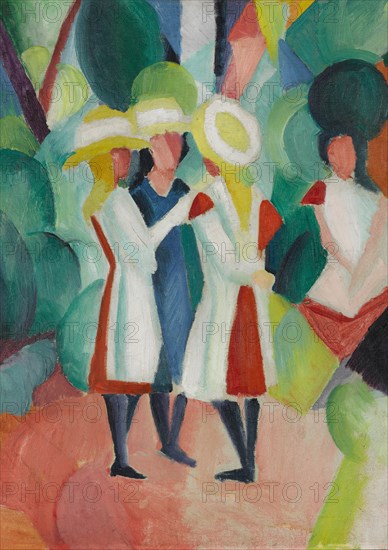 Three girls in yellow straw hats I, 1913. Artist: Macke, August (1887-1914)