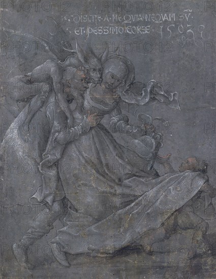 Pair of lovers with the Devil and Cupid, 1503. Artist: Strigel, Bernhard (ca 1460-1528)