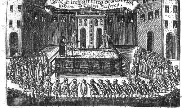 Blessing of the Russian New Year (from Georg Adam Schleissing Derer beyden Czaaren in Reussland Iwan und Peter Alexewiz), 1693. Artist: Anonymous