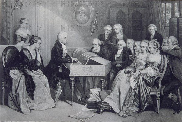 House Concert at the Mozart family in Vienna, 19th century. Artist: Anonymous