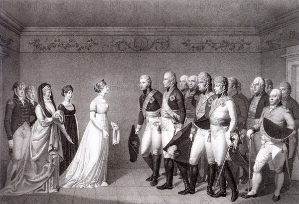 The Meeting Between Luise of Prussia and the Crown Prince Alexander of Russia in Memel, 1805. Artist: Bolt, Johann Friedrich (1769-1836)