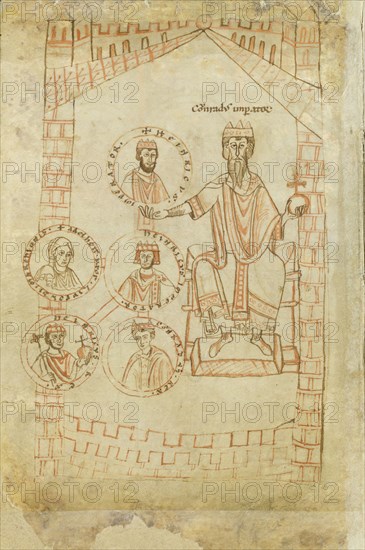 Salian Dynasty Family Tree: Conrad II, Henry III, Henry IV, his wife Eupraxia of Kiev, Henry V, 12th century. Artist: Ekkehard of Aura (?-1126)