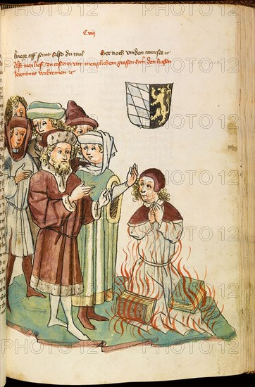 Burning of Jan Hus at the stake (From: The life and times of the Emperor Sigismund by Eberhard Windeck), c. 1450. Artist: Lauber, Diebold, (Workshop)