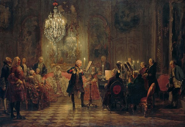 Flute Concert with Frederick the Great in Sanssouci, 1850-1852. Artist: Menzel, Adolph Friedrich, von (1815-1905)