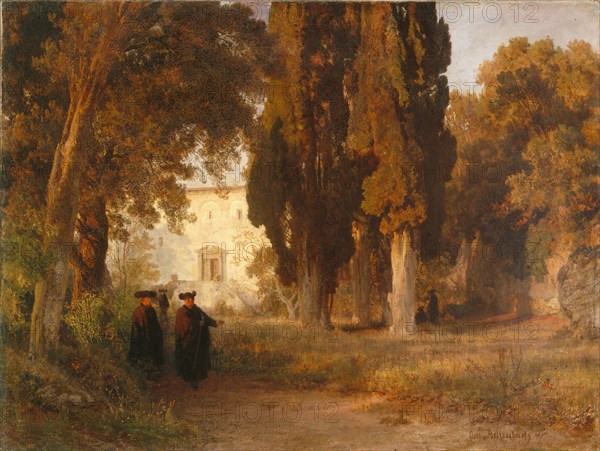 The Monastery Garden, after 1857. Artist: Achenbach, Oswald (1827-1905)