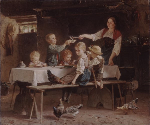 Kids at Lunch, 1857. Artist: Vautier, Marc Louis Benjamin, the Elder (1829-1898)