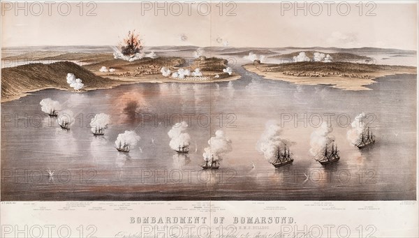 Bombardment of Bomarsund, 1854. Artist: Dolby, Edwin Thomas (active 1849-1865)