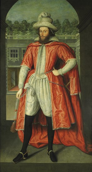 Portrait of William Pope, 1st Earl of Downe (1573-1631) as a Knight of the Bath, c. 1610. Artist: Peake, Robert, the Elder (1576-1619)