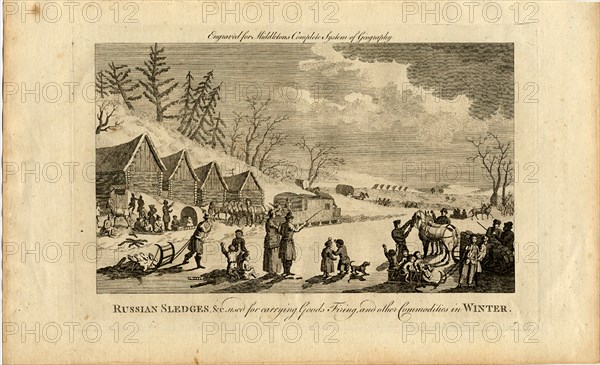 Russian Sleds in Winter, 1750. Artist: Anonymous