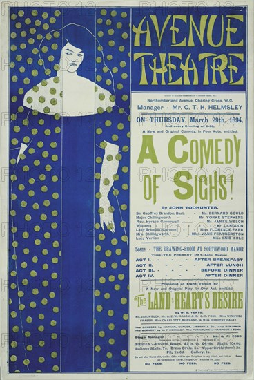 Avenue Theater, A Comedy of Sighs! (Poster), 1894. Artist: Beardsley, Aubrey (1872?1898)