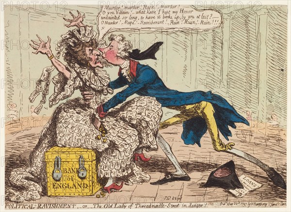 Political Ravishment, or the Old Lady of Threadneedle Street in Danger!, 1797. Artist: Gillray, James (1757-1815)