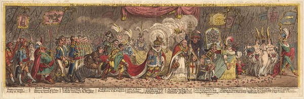 The Grand Coronation Procession of Napoleon the 1st Emperor of France, from the church of Notre-Dame, 1805. Artist: Gillray, James (1757-1815)