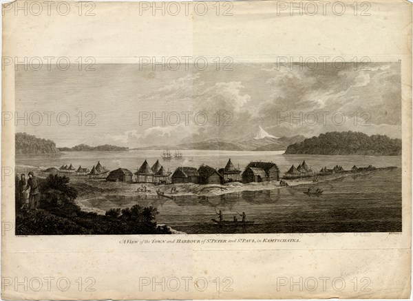 View of the Town and Harbour of Petropavlovsk-Kamchatsky (from the Voyage to the Pacific Ocean), 1785. Artist: Pouncey, Benjamin Thomas (active 1772-1799)