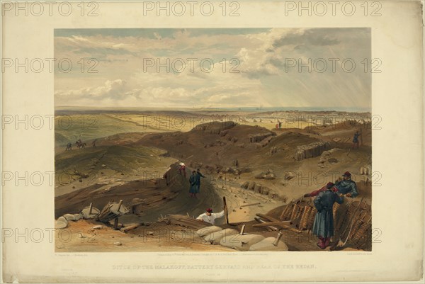 Malakoff redoubt, battery gervais and rear of the redan, 1855. Artist: Simpson, William (1832-1898)