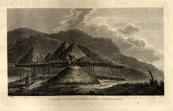 Summer and Winter Habitations in Kamchatka (from the Voyage to the Pacific Ocean), 1785. Artist: Webber, John (1751-1793)