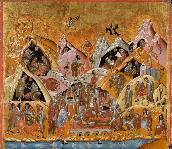 The Dormition of Saint Sabbas the Sanctified, End of 16th cen.. Artist: Byzantine icon