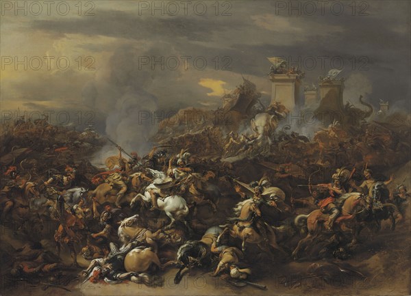 The Battle by Alexander the Great against the king Porus. Artist: Berchem, Nicolaes (Claes) Pietersz, the Elder (1620-1683)