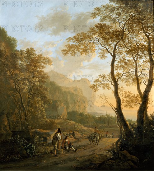 Landscape with Resting Travellers and Oxcart, c. 1645. Artist: Both, Jan Dirksz (ca 1618-1652)