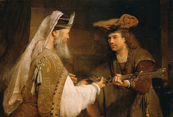 Ahimelech giving the sword of Goliath to David, 1680s. Artist: Gelder, Aert de (1645-1727)