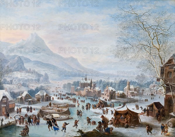 Winter Scene with Skaters. Artist: Griffier, Jan (ca 1652-1718)