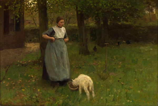 Woman from Laren with lamb, 1885. Artist: Mauve, Anton (1838-1888)