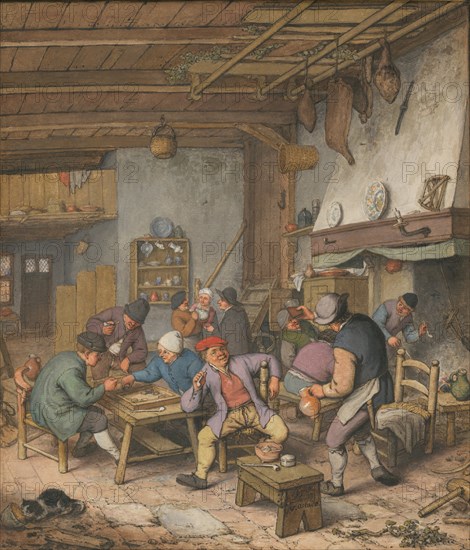 Room in an Inn with Peasants Drinking, Smoking and Playing Backgam, 1678. Artist: Ostade, Adriaen Jansz, van (1610-1685)