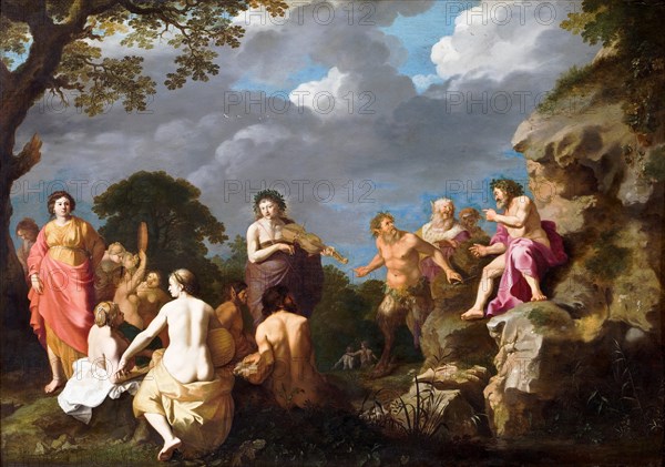 The Musical Contest between Apollo and Marsyas, 1630. Artist: Poelenburgh, Cornelis, van (1594/95-1667)